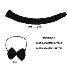 Peluş Siyah Renk Kuyruk Ve Papyon Yetişkin Çocuk Uyumlu