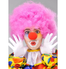 Pembe Renk Kıvırcık Afro Bonus Peruk Takma Saç Ve Kırmızı Burun Seti
