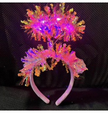 Pembe Renk Pembe Işıltılı Püsküllü Led Işıklı Parlak Hologramlı Taç 25x12 Cm