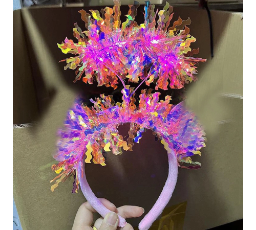 Pembe Renk Pembe Işıltılı Püsküllü Led Işıklı Parlak Hologramlı Taç 25x12 Cm Pembe Renk Pembe Işıltılı Püsküllü Led Işıklı Parlak Hologramlı Taç 25x12 Cm