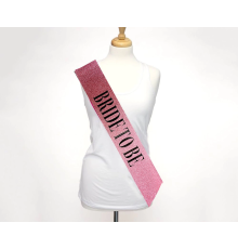 Pembe Üzeri Siyah Büyük Bride To Be Yazılı Simli Işıltılı Kuşak Kemer 10 Cm Genişlik