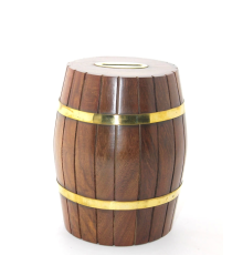Pirinç Ahşap Fıçı Kumbara 15 Cm Wb538