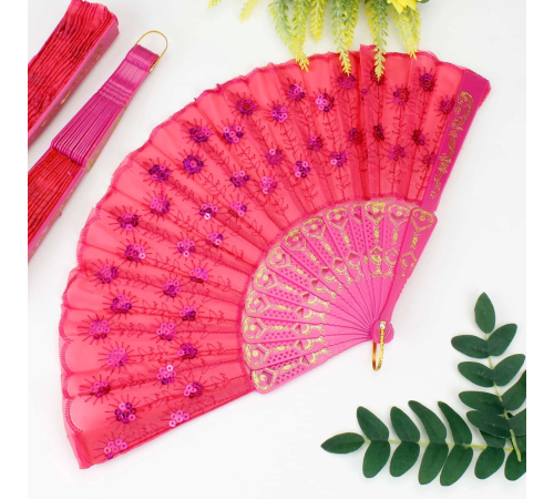 Plastik Pullu Kumaş Yelpaze 12'li Fuşya Plastik Pullu Kumaş Yelpaze 12'li Fuşya