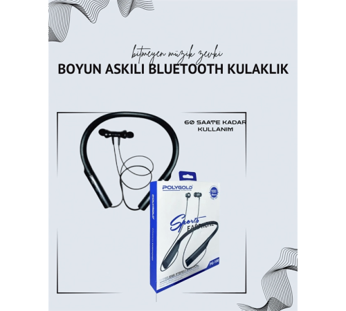 Polygold PG-100 Boyun Askılı Kablosuz Kulaklık – 200 Saat Bekleme Süresi, Stereo Ses, Mikrofonlu