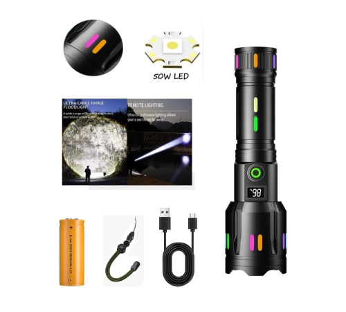 Ps-9885 Profesyonel Zoomlu 50w Şarjlı Powerbank Avcı Polis El Feneri