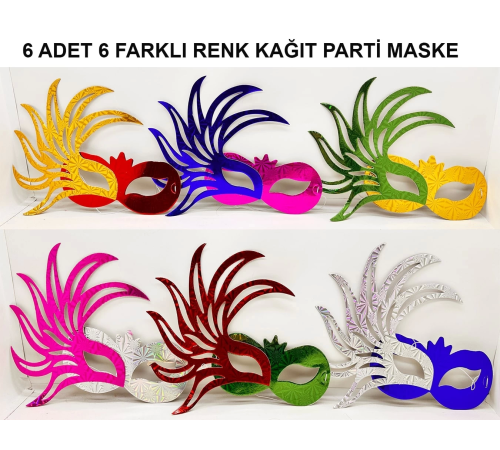 Rengarenk Kağıt Malzemeden İmal Parti Balo Maskesi 6 Adet Rengarenk Kağıt Malzemeden İmal Parti Balo Maskesi 6 Adet
