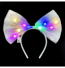 Rengarenk Led Işıklı Fiyonk Şekilli Tül Parti Tacı Beyaz Renk 25x25 Cm