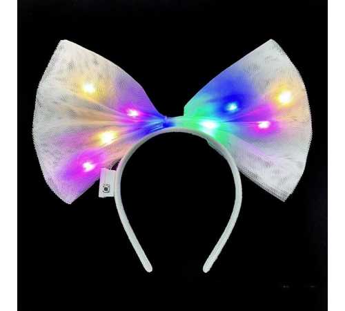 Rengarenk Led Işıklı Fiyonk Şekilli Tül Parti Tacı Beyaz Renk 25x25 Cm