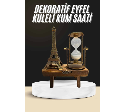 Retro Eyfel Kulesi Ve Kum Saati Dekoratif Ahşap Görünümlü Masa Biblosu