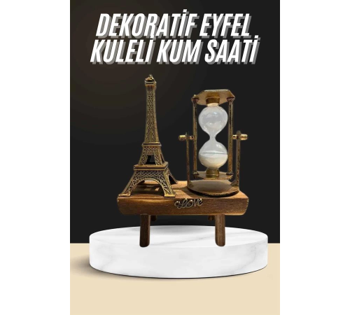 Retro Eyfel Kulesi Ve Kum Saati Dekoratif Ahşap Görünümlü Masa Biblosu