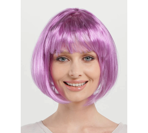 Rose Pembe Renk Düz Kesim Küt Parti Peruğu Kısa Takma Saç