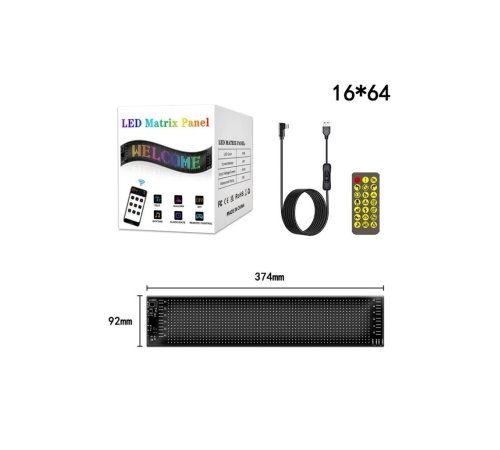 Rp937 Led Matrix Panel 16x64cm Telefon Kontrollü Kayar Led Animasyon Aydınlatma
