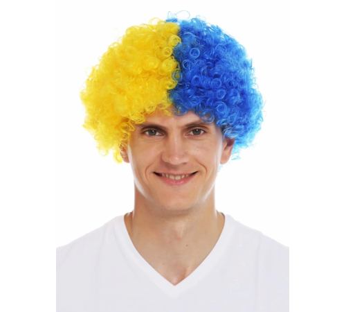 Sarı Lacivert Kıvırcık Afro Bonus Peruk Taraftar Bonus Saç Sarı Lacivert Kıvırcık Afro Bonus Peruk Taraftar Bonus Saç