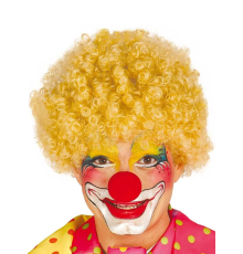 Sarı Renk Kıvırcık Afro Bonus Peruk Takma Saç Ve Kırmızı Burun Seti