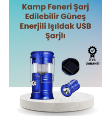 Şarj Edilebilir Güneş Enerjili Kızaklı Kamp Feneri – USB Çıkışlı, Katlanabilir, Dayanıklı ve Çok Fonksiyonlu