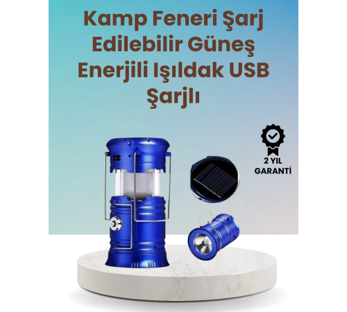 Şarj Edilebilir Güneş Enerjili Kızaklı Kamp Feneri – USB Çıkışlı, Katlanabilir, Dayanıklı ve Çok Fonksiyonlu