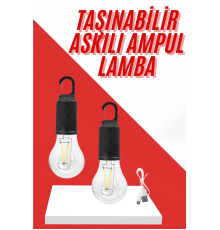 Şarjlı Aydınlatma Ampul Tasarımlı Ambians Işık Askılı Kamp Lambası