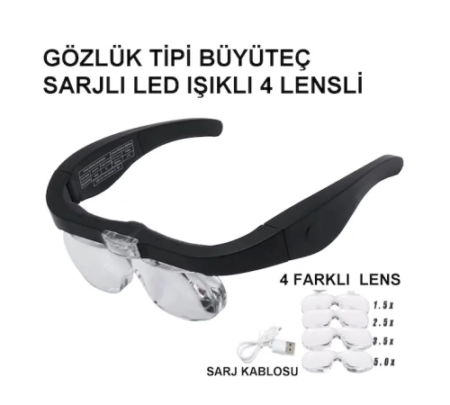 Şarjlı Gözlük Büyüteç 4 Farklı Lens 11537dc Şarjlı Gözlük Büyüteç 4 Farklı Lens 11537dc