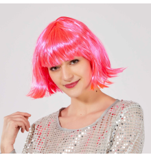 Şeker Pembe Renk Parti Peruğu Küt Saç