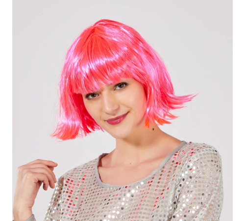 Şeker Pembe Renk Parti Peruğu Küt Saç Şeker Pembe Renk Parti Peruğu Küt Saç