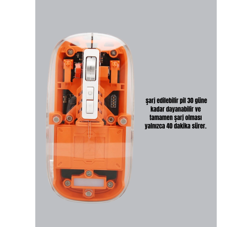 Sessiz ve Ergonomik Kablosuz Fare - 30 Gün Kullanım, 2 Modlu Bağlantı