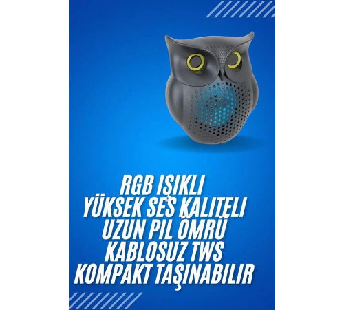 Siyah Bluetooth Hoporlör Baykuş Speaker Bluetooth 5.0 Bağlantılı Siyah Bluetooth Hoporlör Baykuş Speaker Bluetooth 5.0 Bağlantılı