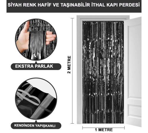 Siyah Renk Ekstra Metalize Parlak Saçaklı Arka Fon Perde İthal A Kalite 1x2 Metre Siyah Renk Ekstra Metalize Parlak Saçaklı Arka Fon Perde İthal A Kalite 1x2 Metre