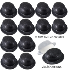 Siyah Renk Simli Melon Yulak Parti Şapkası 12 Adet
