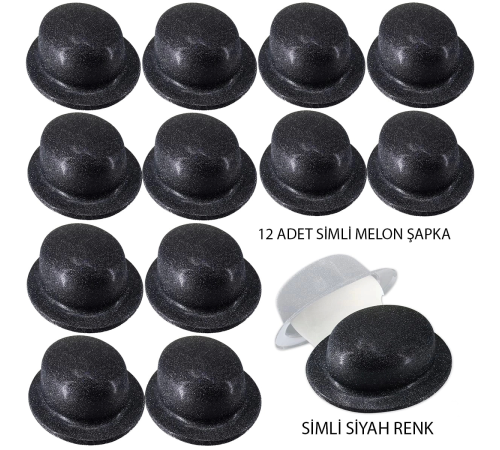 Siyah Renk Simli Melon Yulak Parti Şapkası 12 Adet Siyah Renk Simli Melon Yulak Parti Şapkası 12 Adet