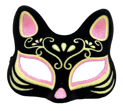 Siyah Renk Süet Kaplama Üzeri Pembe Sarı Simli Kedi Maskesi 17x14 Cm Siyah Renk Süet Kaplama Üzeri Pembe Sarı Simli Kedi Maskesi 17x14 Cm