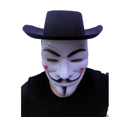 Siyah Renkli Delikli Çocuk Boy Vendetta Şapkası Ve Vendetta Maskesi