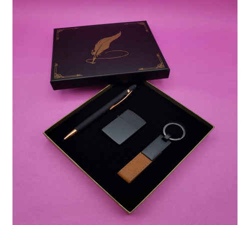 Siyah Rubber Kalem Çakmak Ve Anahtarlık Set Siyah Rubber Kalem Çakmak Ve Anahtarlık Set