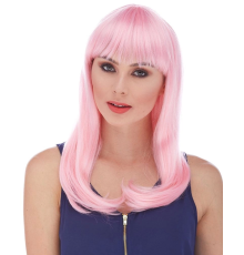 Soft Pembe Renk Uzun Düz Parti Peruğu