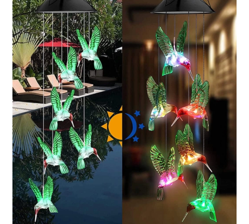 Solar Led Işıklı Kuşlu Bahçe Dekoru 6 Ledli,renkli Işık
