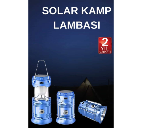 Solar Şarjlı Kamp Lambası Güneş Enerjili Kızaklı Kamp Feneri Çadır Feneri Led Işıldak