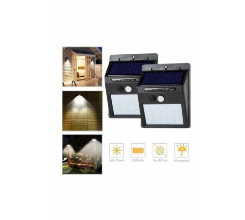 Solar Sensörlü Duvar Lambası Bahçe Lamba 20 Led Işık