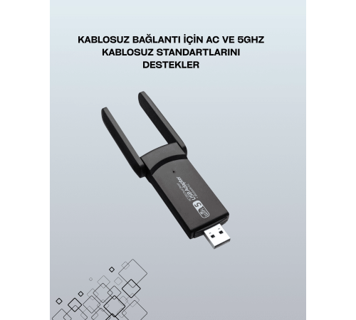 Tak-Çalıştır Özellikli Çift Bant WiFi Adaptör – 1200 Mbps Tak-Çalıştır Özellikli Çift Bant WiFi Adaptör – 1200 Mbps