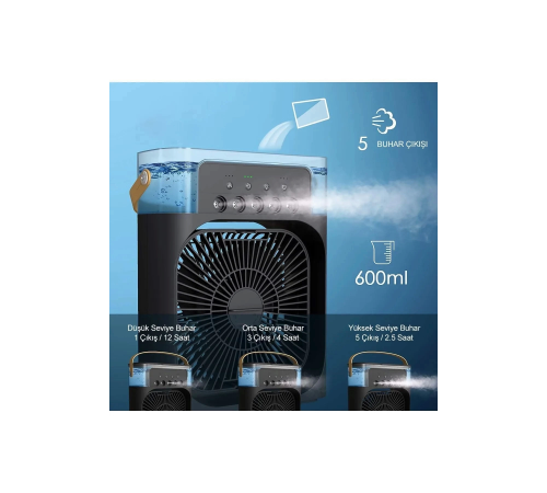 Taşınabilir Işıklı 5 Spreyli Vantilatör Buzlu Buharlı Vantilatör Mini Fan Nemlendirici