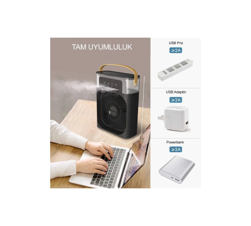 Taşınabilir Işıklı 5 Spreyli Vantilatör Buzlu Buharlı Vantilatör Mini Fan Nemlendirici
