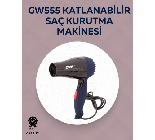 Taşınabilir Katlanabilir Saç Kurutma Makinesi | 1500W Güç, 2 Hız Ayarı, Düşük Gürültü, AB Fişli