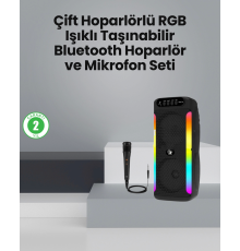 Taşınabilir Şarjlı Hoparlör USB, SD Kart, AUX Girişli