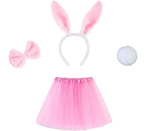 Tavşan Tacı Eteği Papyonu Ve Kuyruk Kostüm Seti Pembe Renk Çocuk Boy Tavşan Tacı Eteği Papyonu Ve Kuyruk Kostüm Seti Pembe Renk Çocuk Boy