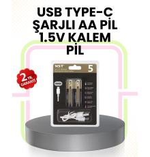 Tekrar Şarj Edilebilir AA USB Type-C Pil | 1000+ Döngü | 1.5V Sabit Voltaj
