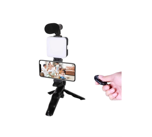 Telefon Tutucu Led Işıklı Kumandalı Mikrofon Telefon Vlog Video Kayıt Telefon Tutucu Led Işıklı Kumandalı Mikrofon Telefon Vlog Video Kayıt