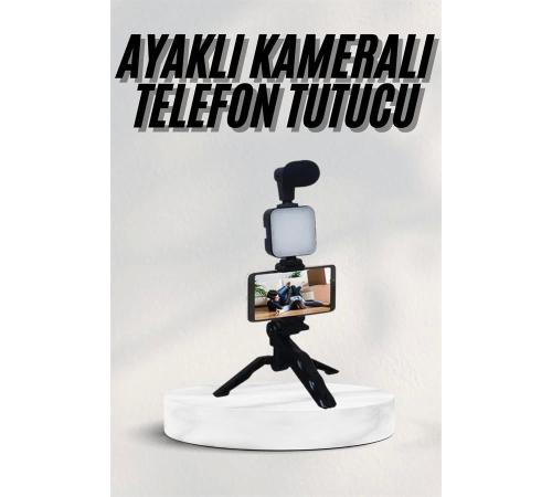 Telefon Tutucu Led Işıklı Kumandalı Mikrofon Telefon Vlog Video Kayıt Telefon Tutucu Led Işıklı Kumandalı Mikrofon Telefon Vlog Video Kayıt