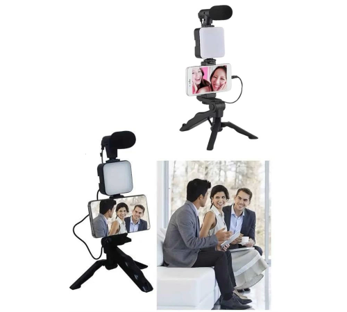 Telefon Tutucu Led Işıklı Kumandalı Mikrofon Telefon Vlog Video Kayıt Telefon Tutucu Led Işıklı Kumandalı Mikrofon Telefon Vlog Video Kayıt