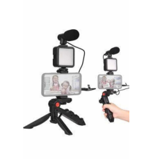 Telefon Tutucu Mini Mikrofonlu Tripod Vlog Çekim Video