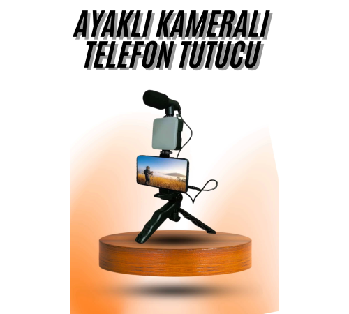 Telefon Tutucu Mini Mikrofonlu Tripod Vlog Çekim Video
