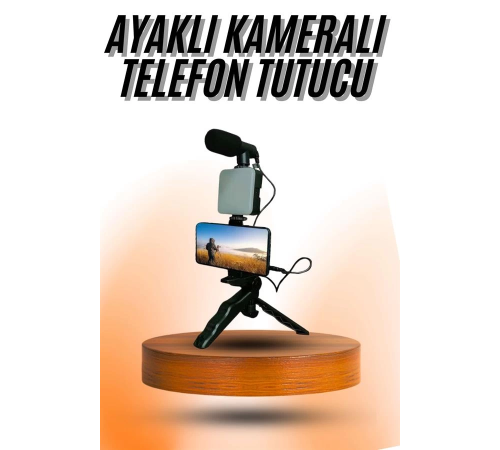 Telefon Tutucu Mini Mikrofonlu Tripod Vlog Çekim Video Telefon Tutucu Mini Mikrofonlu Tripod Vlog Çekim Video