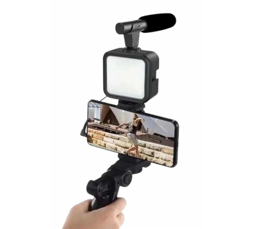 Telefon Tutucu Mini Mikrofonlu Tripod Vlog Çekim Video Telefon Tutucu Mini Mikrofonlu Tripod Vlog Çekim Video
